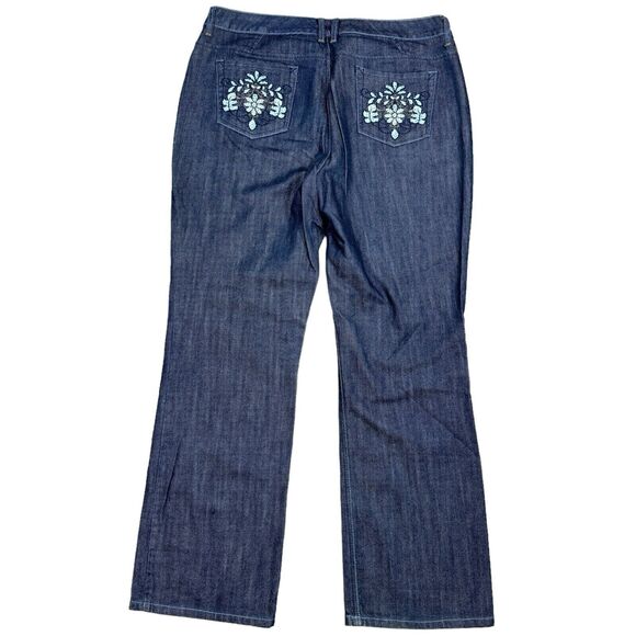 Chico's Platinum Denim Jeans Bottoms Luxury Stitched Design Floral Womans Size 3 - Picture 2 of 9